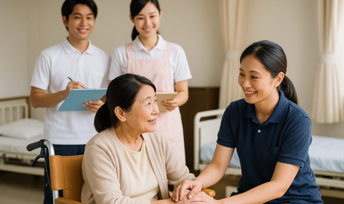 介護スタッフが利用者を支える様子